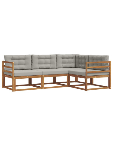 Set di divani da esterno 4 pcs Grigio Naturale e Chiaro