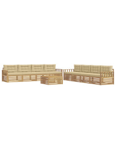 Set di divani da esterno 9 pcs Bianco e Beige Poliestere 2