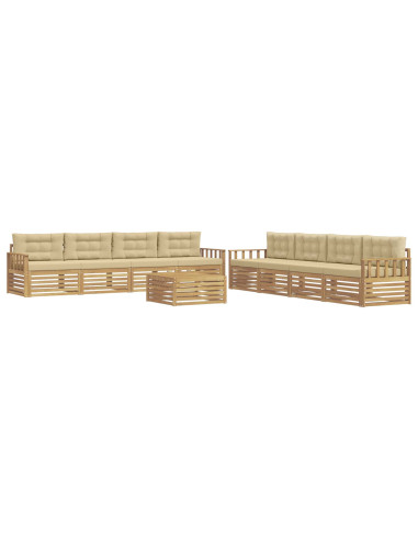 Set di divani da esterno 9 pcs Bianco e Beige Poliestere
