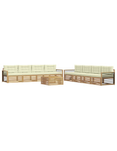 Set di divani da esterno 9 pcs Bianco e Crema Poliestere 2