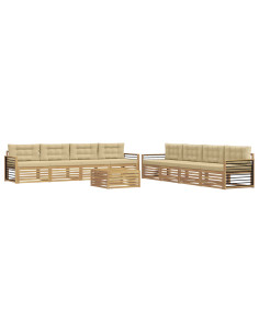 Set di divani da esterno 9 pcs Bianco e Beige Poliestere 2