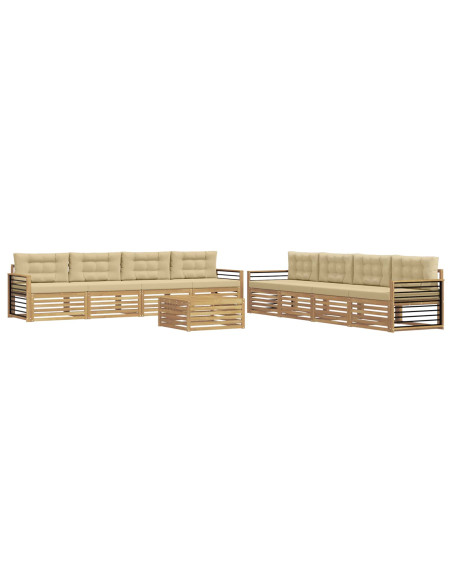 Set di divani da esterno 9 pcs Bianco e Beige Poliestere