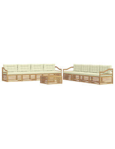 Set di divani da esterno 9 pcs Bianco e Crema Poliestere 2