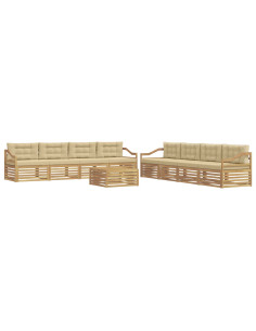 Set di divani da esterno 9 pcs Bianco e Beige Poliestere 2