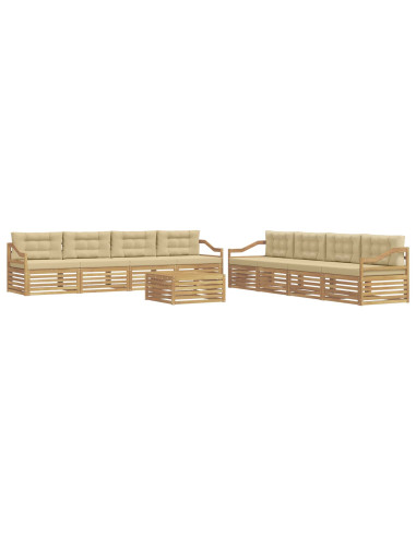 Set di divani da esterno 9 pcs Bianco e Beige Poliestere