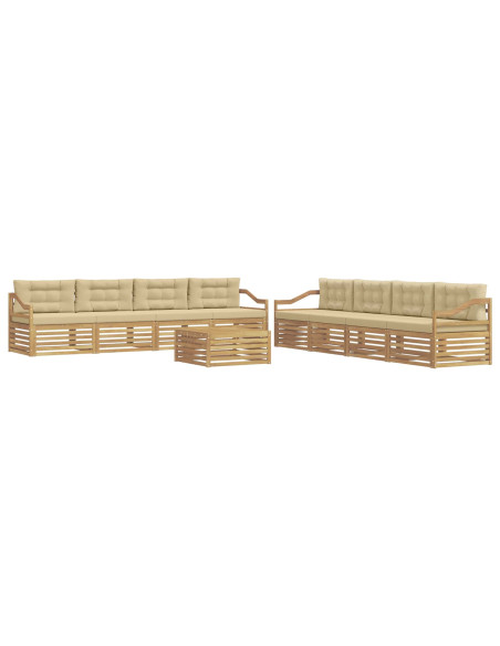 Set di divani da esterno 9 pcs Bianco e Beige Poliestere