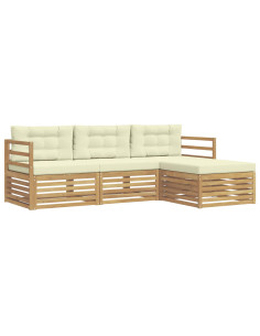 Set di divani da esterno 4 pcs Bianco e Crema Poliestere 2