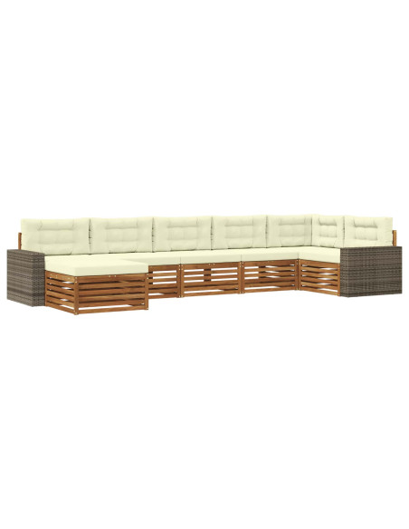 Set di divani da esterno con cuscino 7 pcs Naturale e Crema