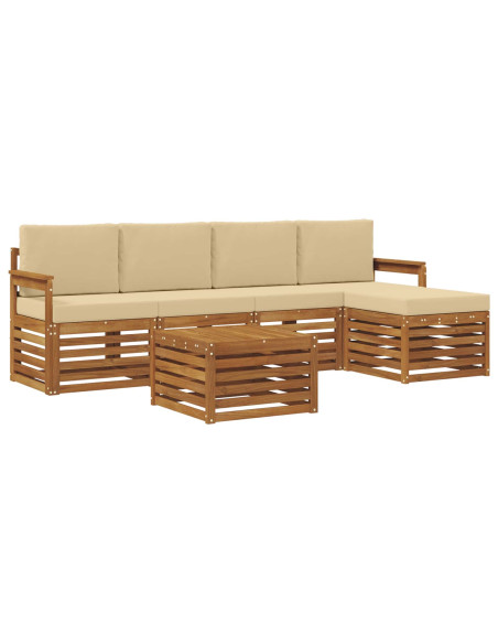 Set divani 6 pcs Naturale e Beige Legno di Acacia Massello
