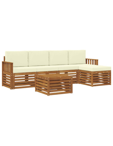 Set divani 6 pcs Naturale e Crema Legno di Acacia Massello