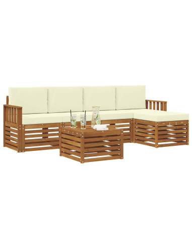 Set divani 6 pcs Naturale e Crema Legno di Acacia Massello