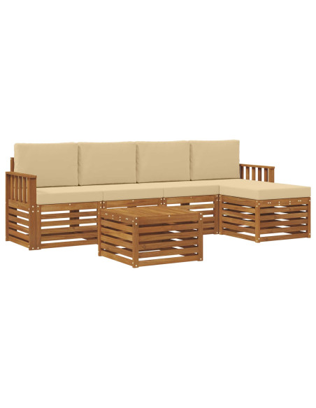 Set divani 6 pcs Naturale e Beige Legno di Acacia Massello