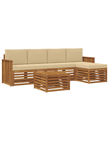 Set divani 6 pcs Naturale e Beige Legno di Acacia Massello