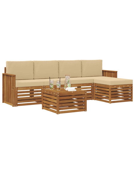Set divani 6 pcs Naturale e Beige Legno di Acacia Massello