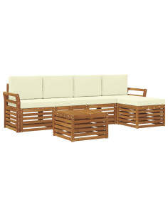 Set divani 6 pcs Naturale e Crema Legno di Acacia Massello 2