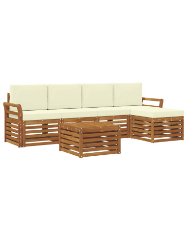Set divani 6 pcs Naturale e Crema Legno di Acacia Massello