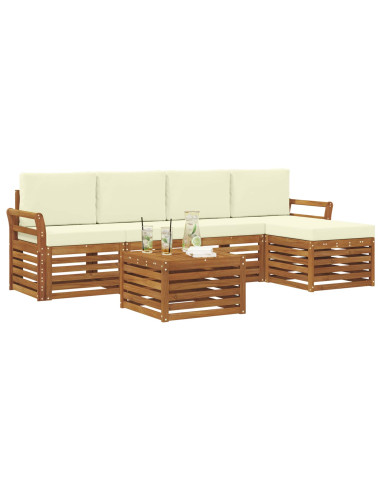 Set divani 6 pcs Naturale e Crema Legno di Acacia Massello