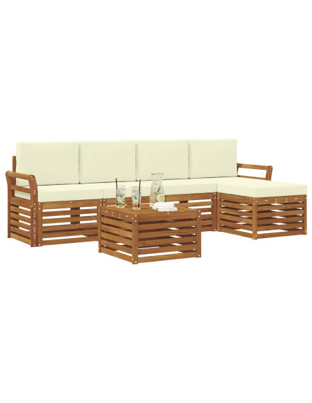 Set divani 6 pcs Naturale e Crema Legno di Acacia Massello