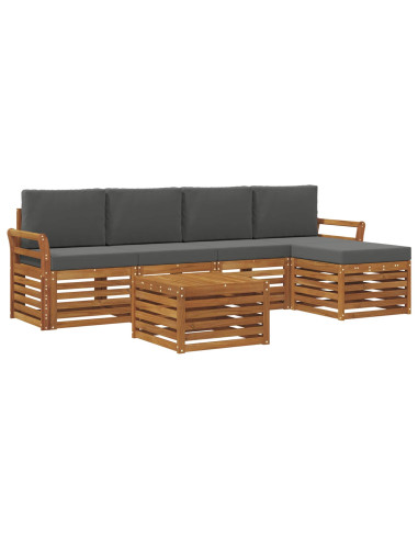Set divani 6 pcs Naturale e Antracite Legno di Acacia Massello