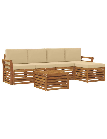 Set divani 6 pcs Naturale e Beige Legno di Acacia Massello