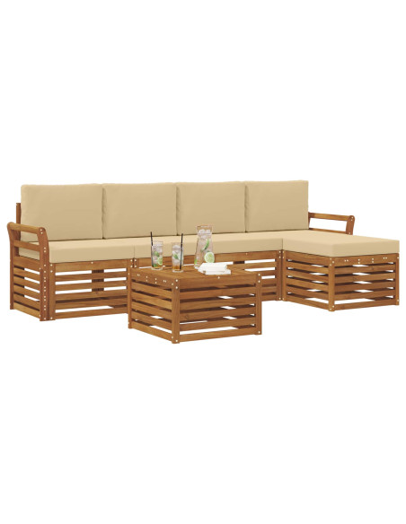 Set divani 6 pcs Naturale e Beige Legno di Acacia Massello