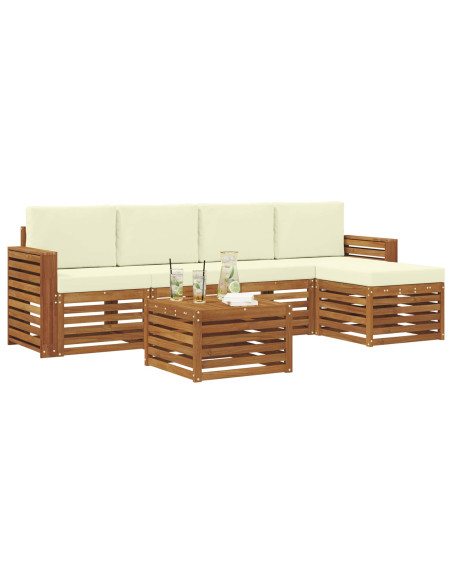 Set divani 6 pcs Naturale e Crema Legno di Acacia Massello