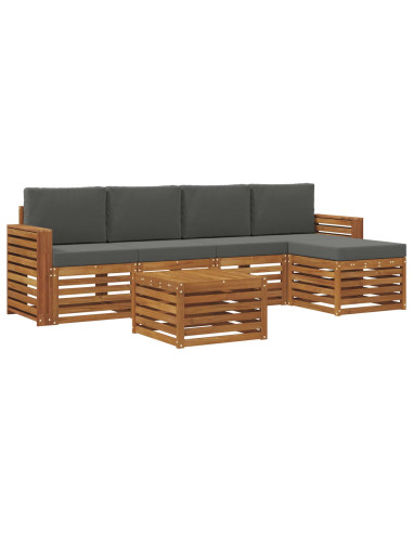 Set divani 6 pcs Naturale e Antracite Legno di Acacia Massello