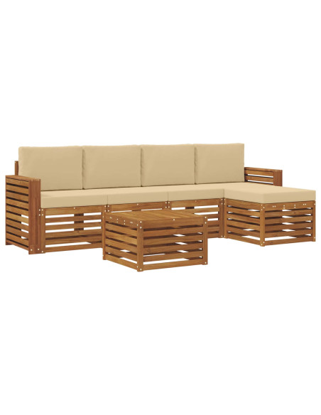 Set divani 6 pcs Naturale e Beige Legno di Acacia Massello
