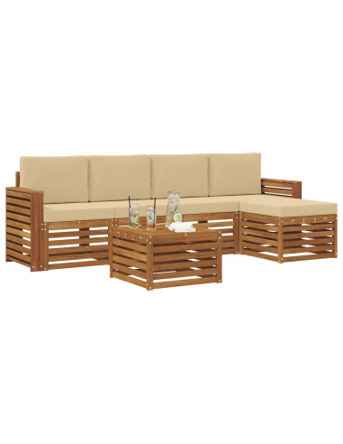Set divani 6 pcs Naturale e Beige Legno di Acacia Massello