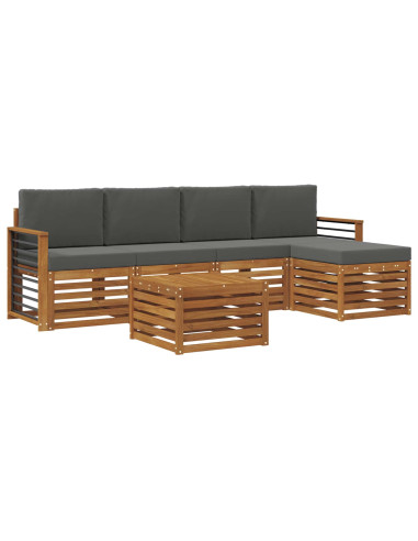 Set divani 6 pcs Naturale e Antracite Legno di Acacia Massello