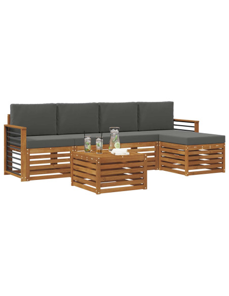 Set divani 6 pcs Naturale e Antracite Legno di Acacia Massello