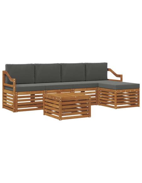 Set divani 6 pcs Naturale e Antracite Legno di Acacia Massello