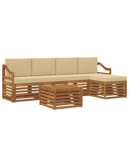 Set divani 6 pcs Naturale e Beige Legno di Acacia Massello