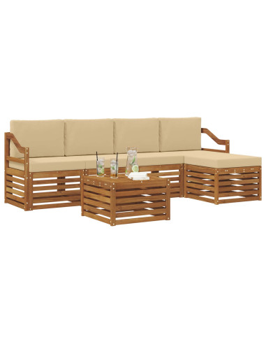 Set divani 6 pcs Naturale e Beige Legno di Acacia Massello