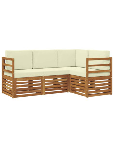 Set divani 4 pcs Naturale e Crema Legno di Acacia Massello 2