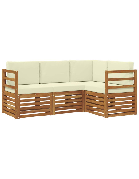 Set divani 4 pcs Naturale e Crema Legno di Acacia Massello