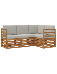 Set divani con cuscino 4 pcs Grigio Naturale e Chiaro 2