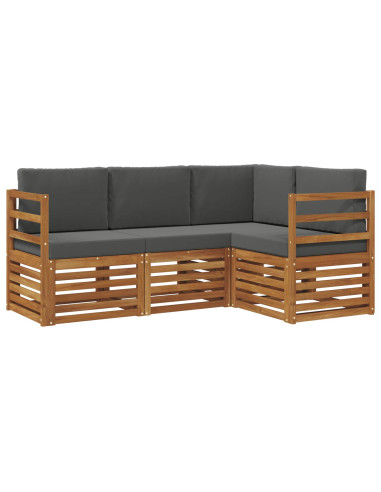 Set divani 4 pcs Naturale e Antracite Legno di Acacia Massello