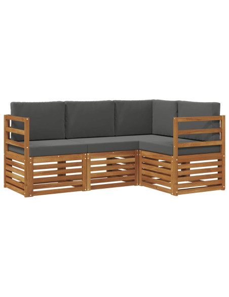 Set divani 4 pcs Naturale e Antracite Legno di Acacia Massello