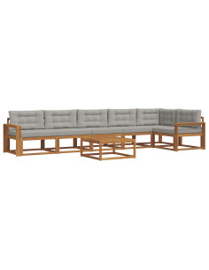 Set di divani da esterno 7 pcs Grigio Naturale e Chiaro 2