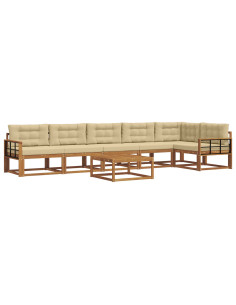 Set di divani da esterno con cuscino 7 pcs Naturale e Beige 2