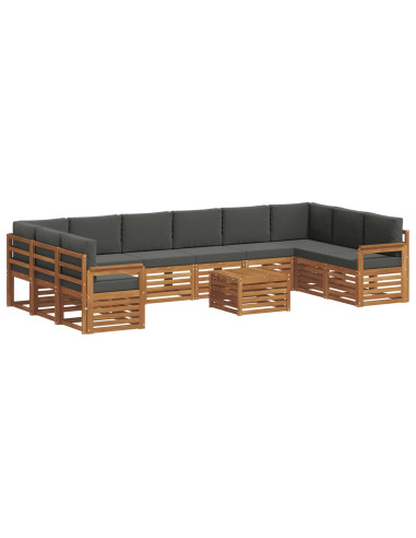 Set divani 11 pcs Naturale e Antracite Legno di Acacia Massello