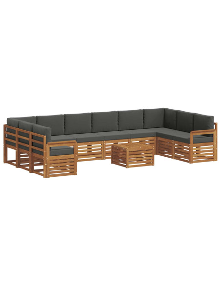 Set divani 11 pcs Naturale e Antracite Legno di Acacia Massello