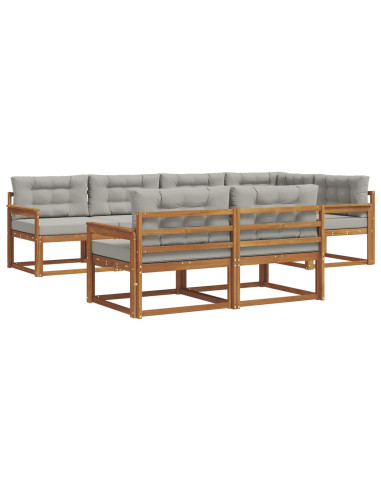 Set di divani da esterno 7 pcs Grigio Naturale e Chiaro