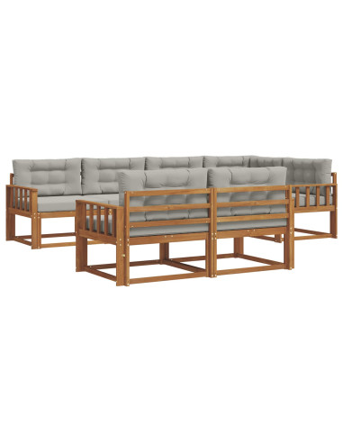 Set di divani da esterno 7 pcs Grigio Naturale e Chiaro