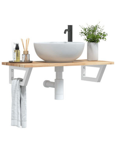 Ripiano a Parete per Lavabo in Acciaio e Massello di Acacia