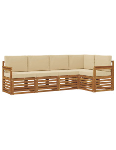 Set divani 5 pcs Naturale e Beige Legno di Acacia Massello 2