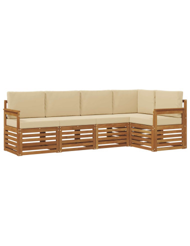 Set divani 5 pcs Naturale e Beige Legno di Acacia Massello