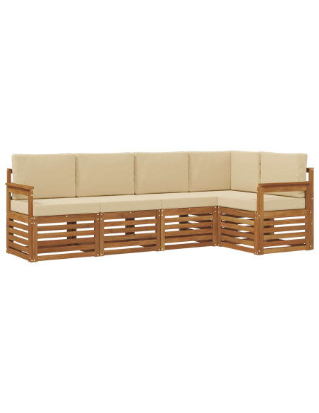 Set divani 5 pcs Naturale e Beige Legno di Acacia Massello