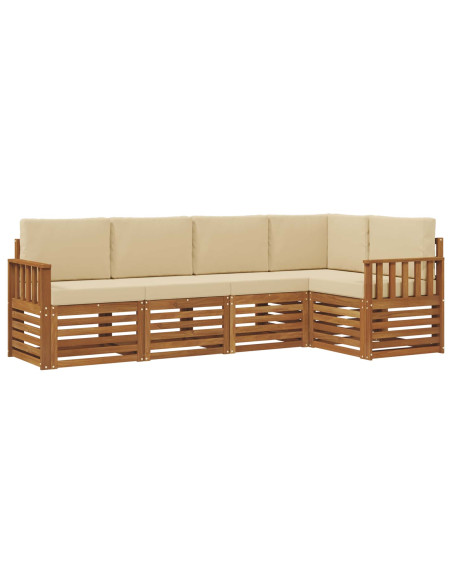 Set divani 5 pcs Naturale e Beige Legno di Acacia Massello